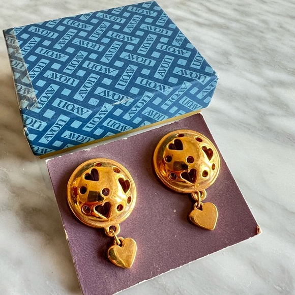 Avon Jewelry - Vintage AVON Gold Tone Heart Drop Pierced Earrings